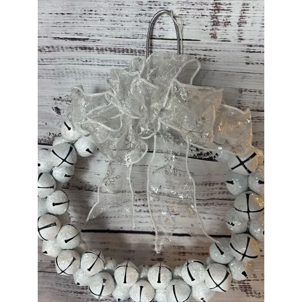 Christmas Holiday Sleigh Bell‎ White Iridescent Wreath 12
